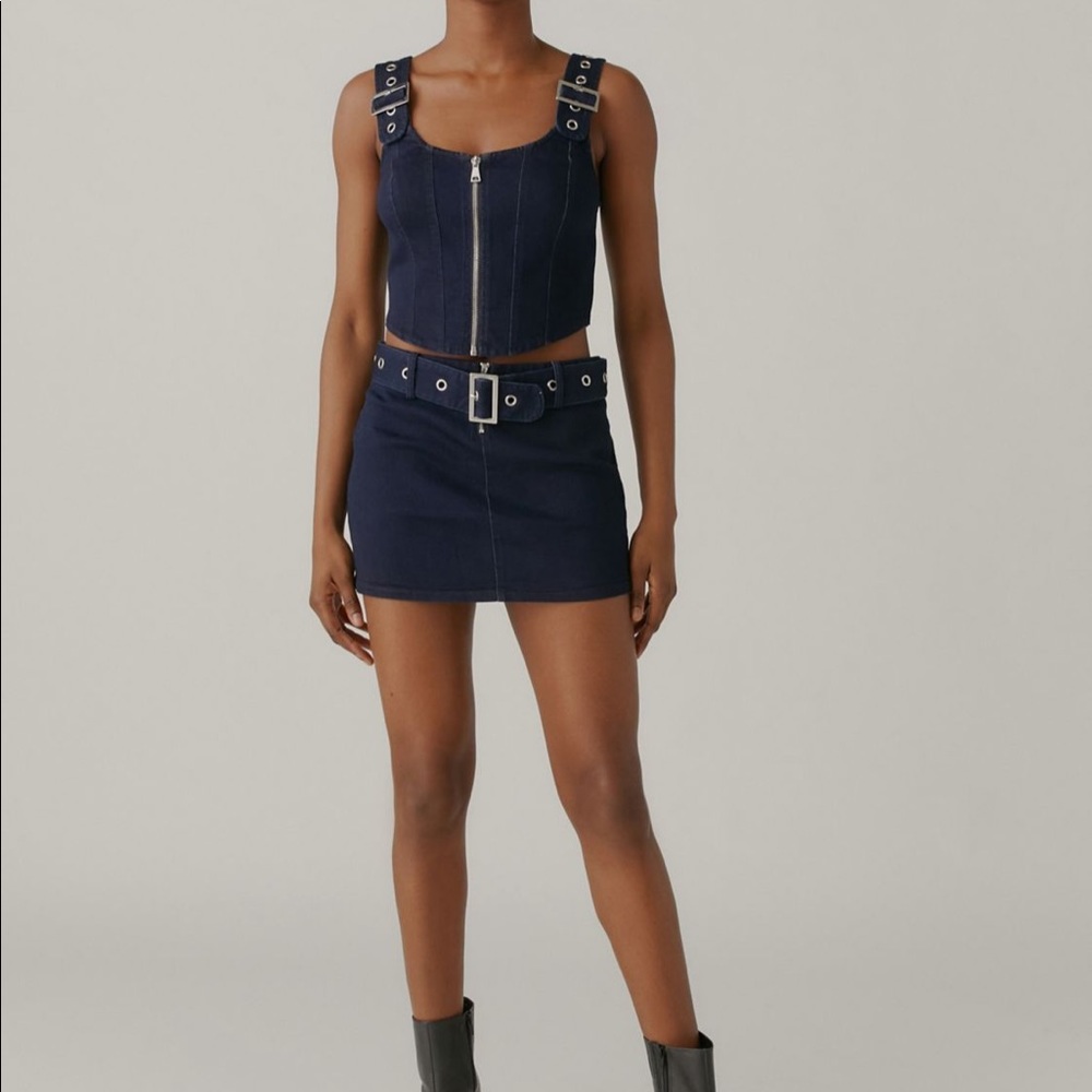 Urban Outfitters Denim Cropped Top and Skirt Set